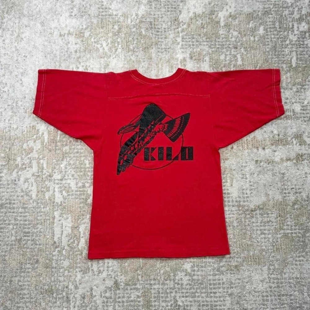 Vintage 80s Champion KILO Bird Flock Hunting Graphic Print Red Small T-Shirt